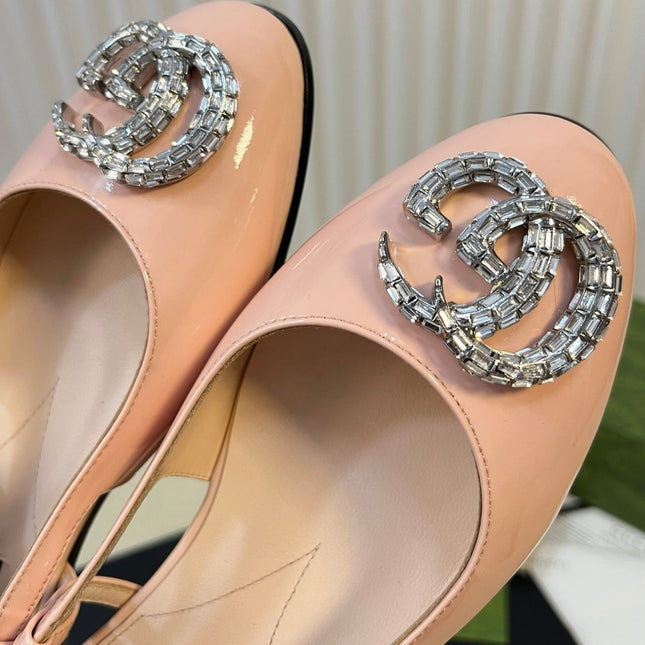 GG Double G patent leather slingback ballet flats Glossy Rose Pink