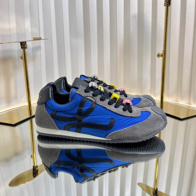 LOEWE 26S RUNNER 2.0 SNEAKERS IN GREY SUEDE AND DARK BLUE FABRIC