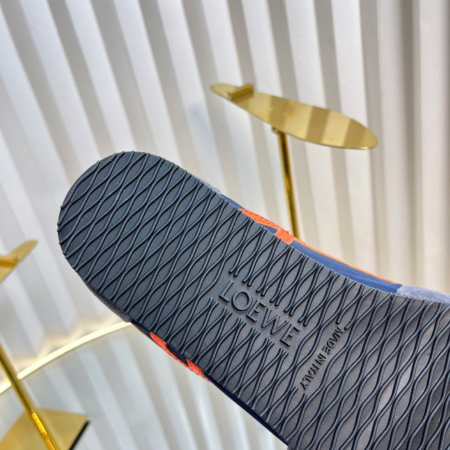 LOEWE 26S RUNNER 2.0 SNEAKERS IN GREY SUEDE AND NAVY BLUE FABRIC