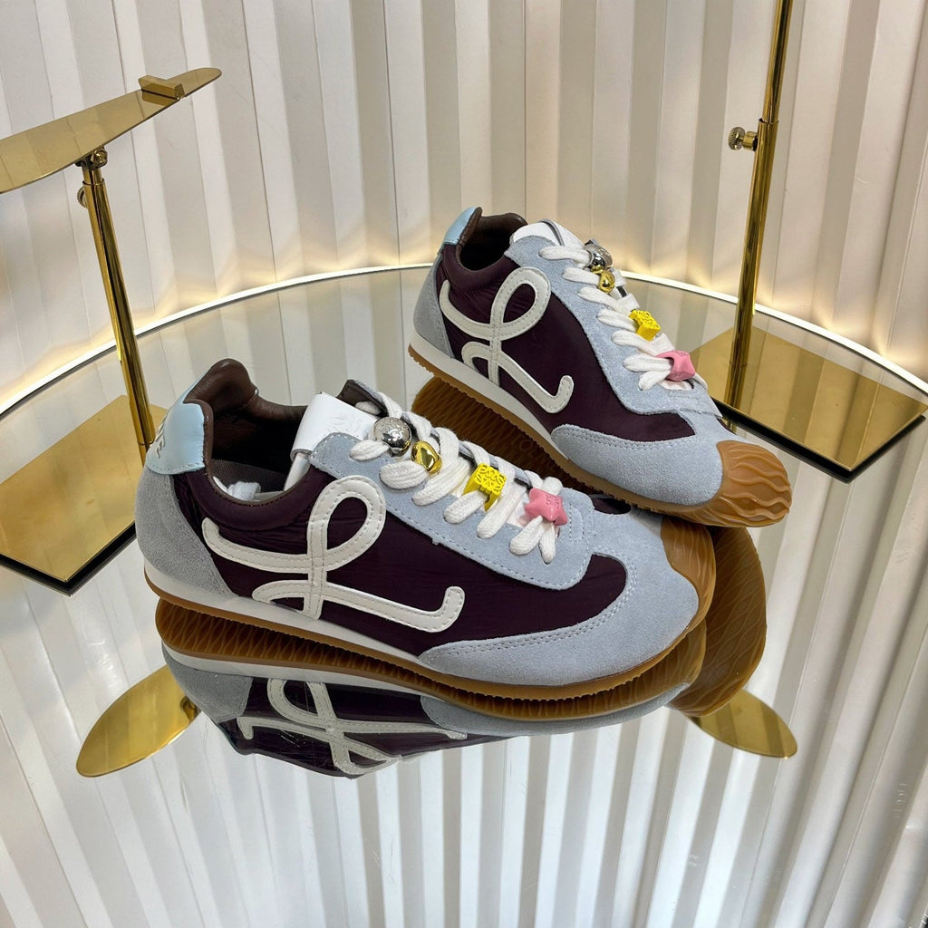 LOEWE 26S RUNNER 2.0 SNEAKERS IN LIGHT BLUE SUEDE AND BROWN FABRIC