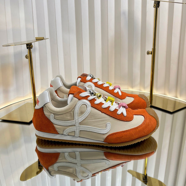 LOEWE 26S RUNNER 2.0 SNEAKERS IN ORANGE SUEDE AND BEIGE FABRIC