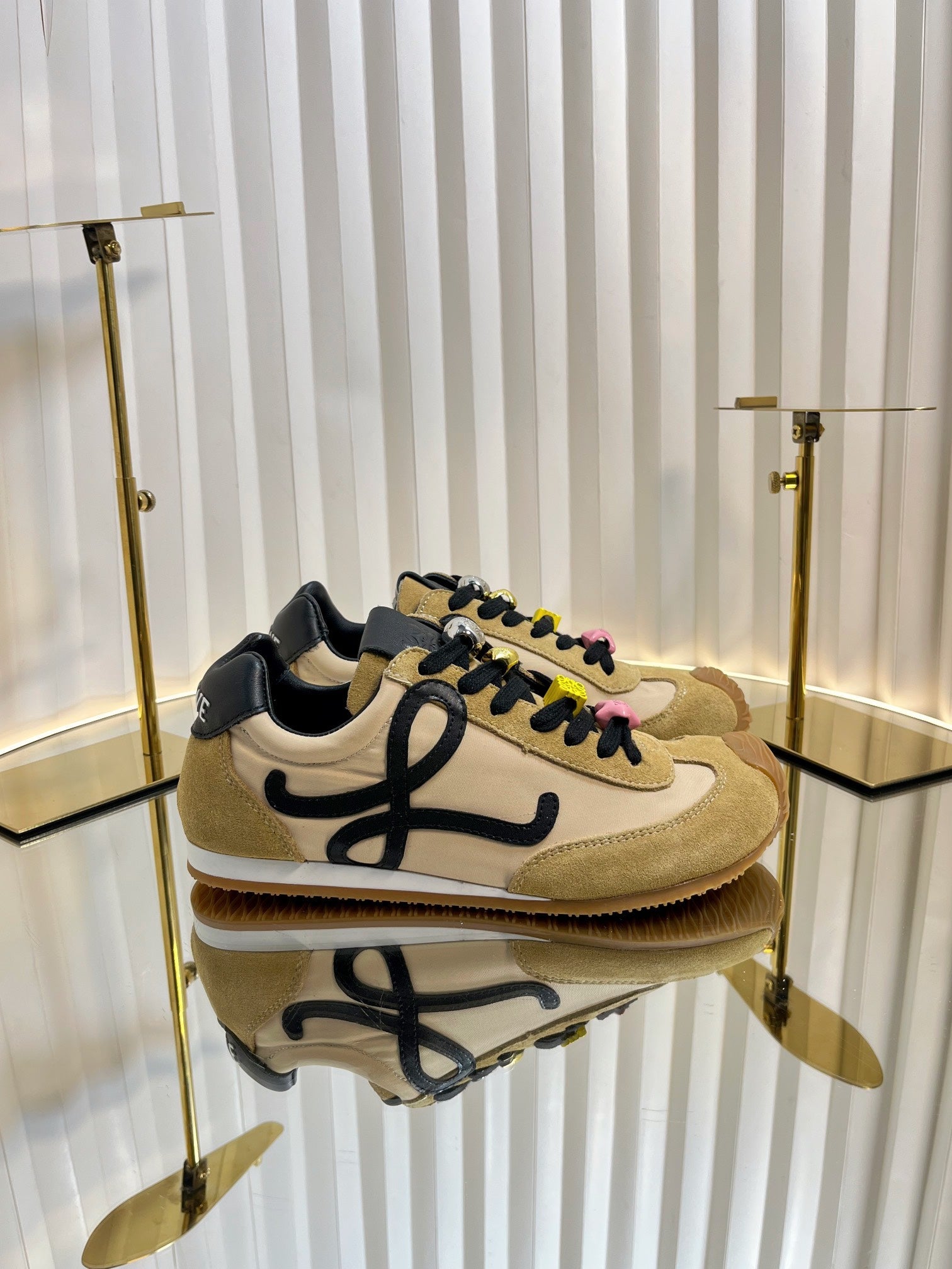 LOEWE 26S RUNNER 2.0 SNEAKERS IN SAND BEIGE FABRIC AND SUEDE