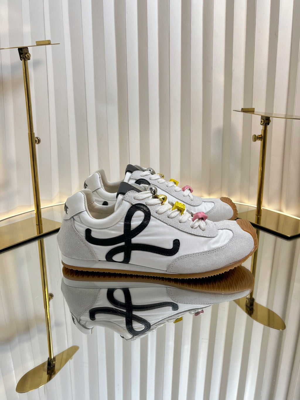 LOEWE 26S RUNNER 2.0 SNEAKERS IN WHITE FABRIC AND SUEDE