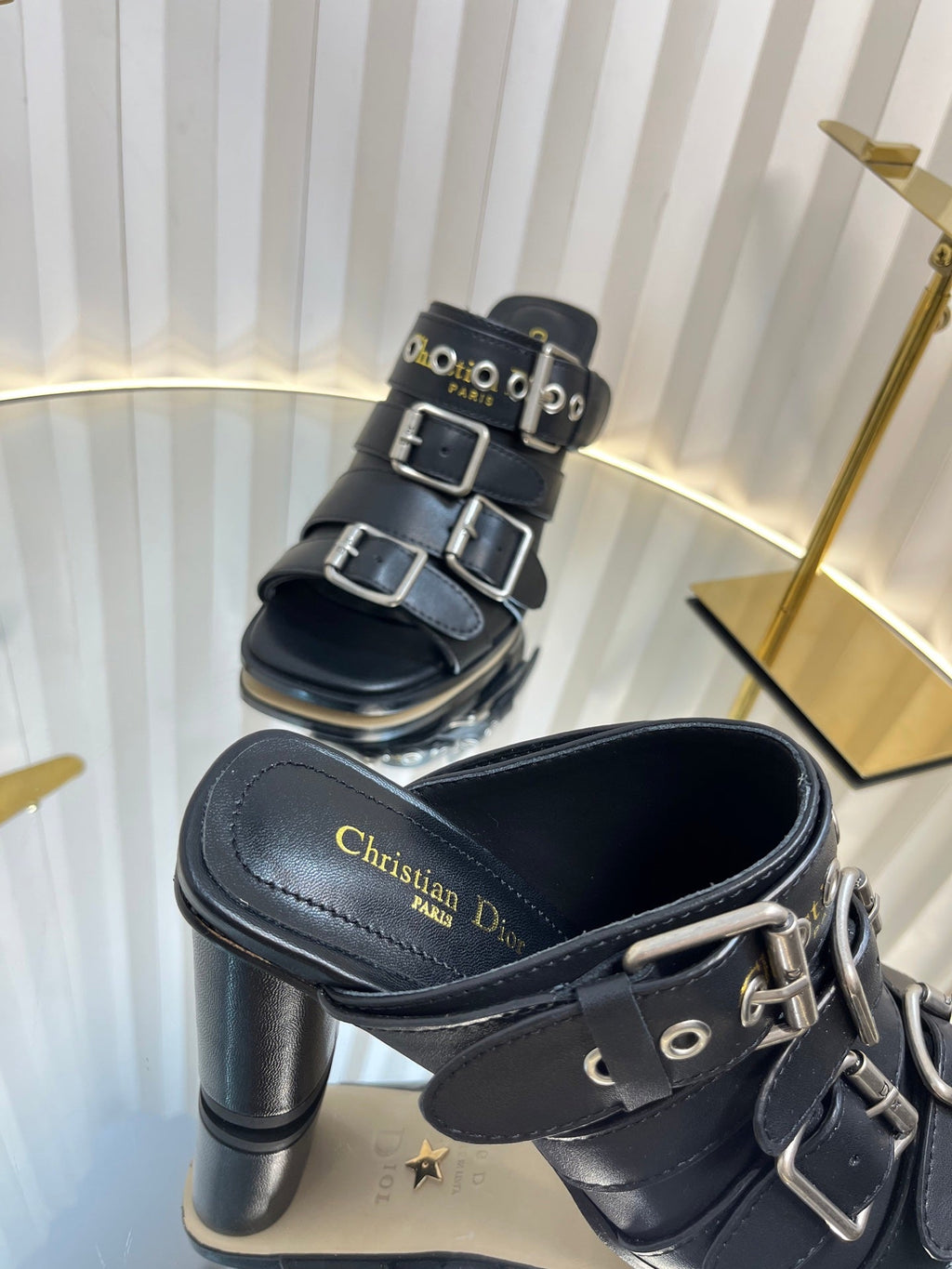 PUNK HEEL SLIDES 25S 80MM IN BLACK CALFSKIN
