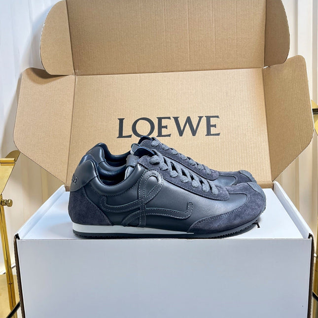 LOEWE 26S RUNNER 2.0 SNEAKERS IN DARK GREY CALFSKIN AND SUEDE