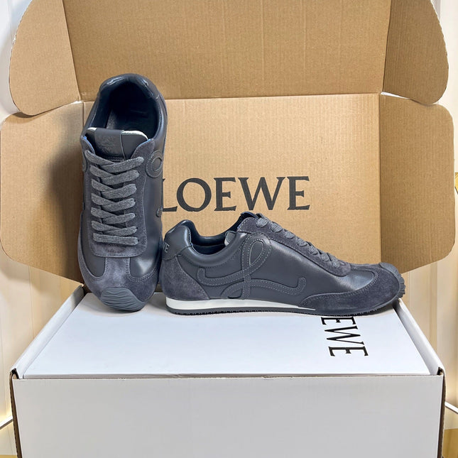 LOEWE 26S RUNNER 2.0 SNEAKERS IN DARK GREY CALFSKIN AND SUEDE