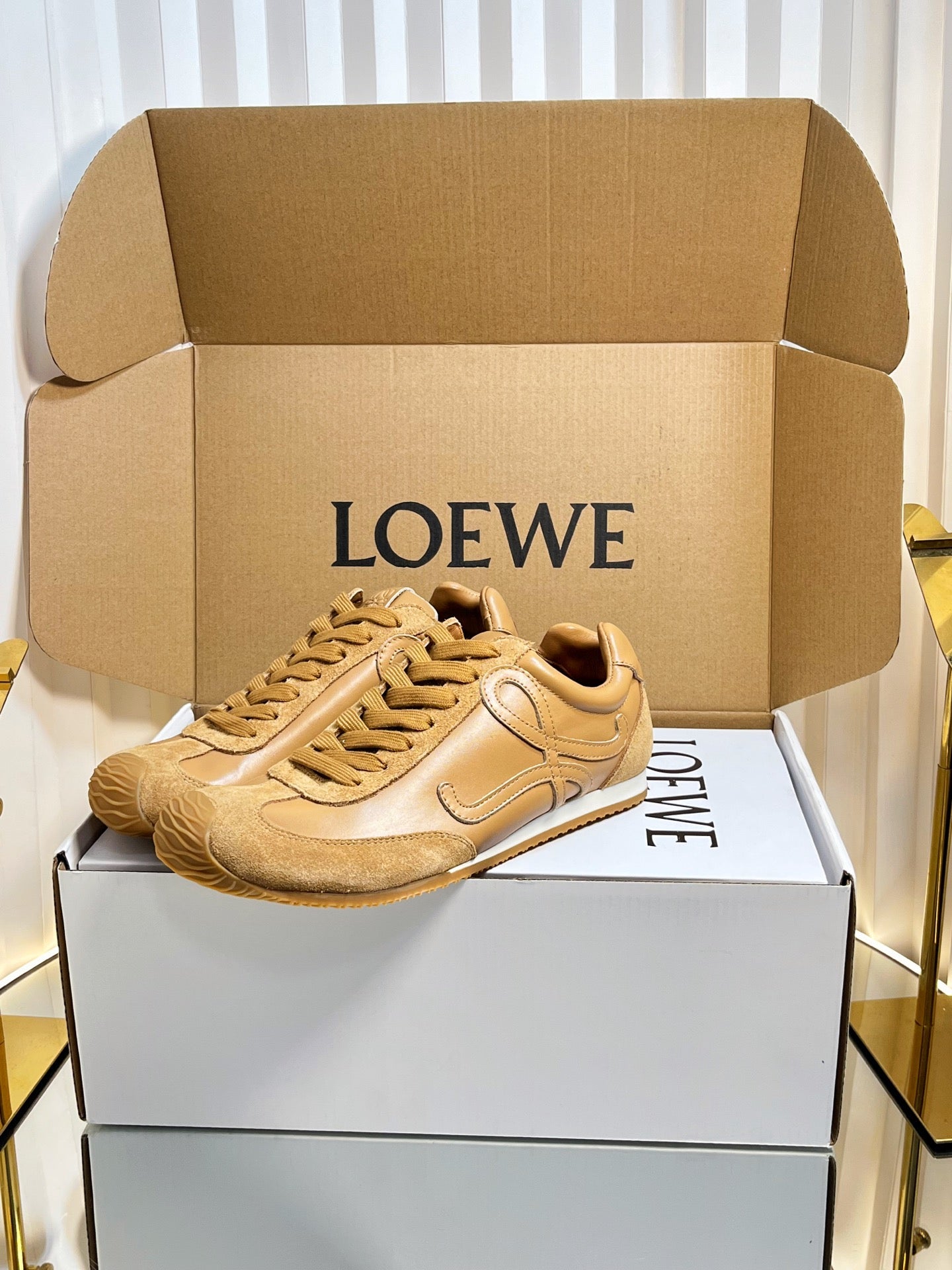 LOEWE 26S RUNNER 2.0 SNEAKERS IN BROWN CALFSKIN AND SUEDE