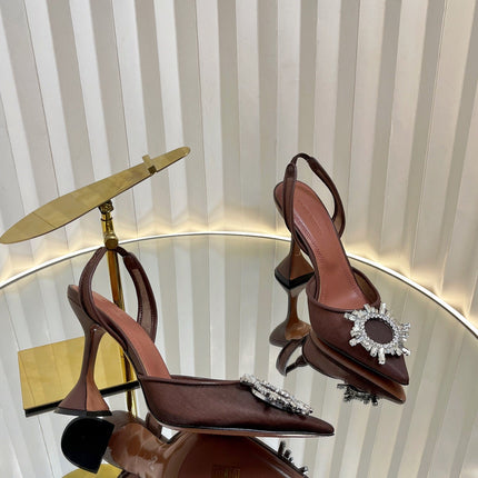 AMINA CRYSTAL HIGH HEELS 95MM IN BROWN MESH