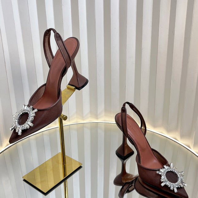AMINA CRYSTAL HIGH HEELS 95MM IN BROWN MESH