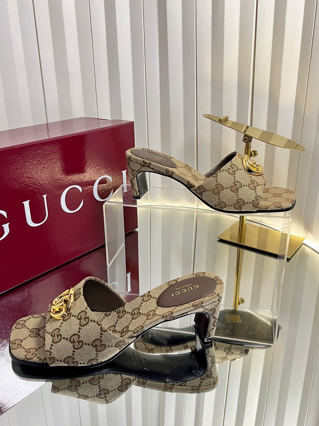 GUCCI 26S HIGH-HEELED SANDALS 45 MM IN WARM BEIGE CANVAS