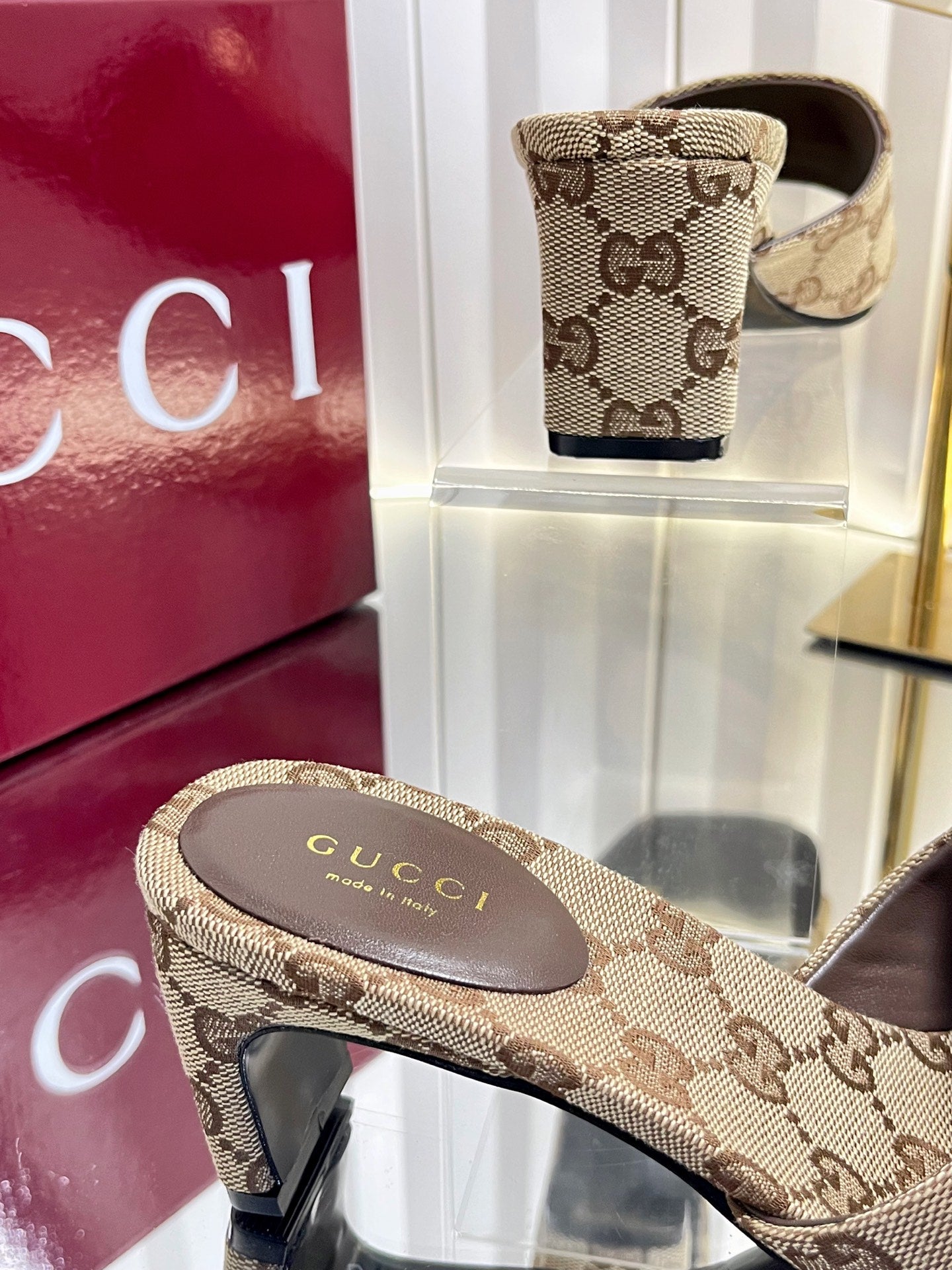GUCCI 26S HIGH-HEELED SANDALS 45 MM IN WARM BEIGE CANVAS