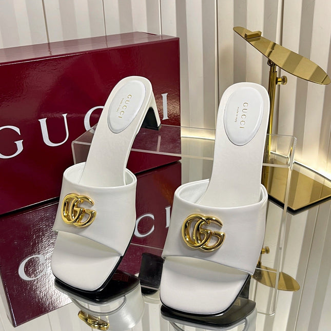 GUCCI 26S HIGH-HEELED SANDALS 45 MM IN WHITE CALFSKIN