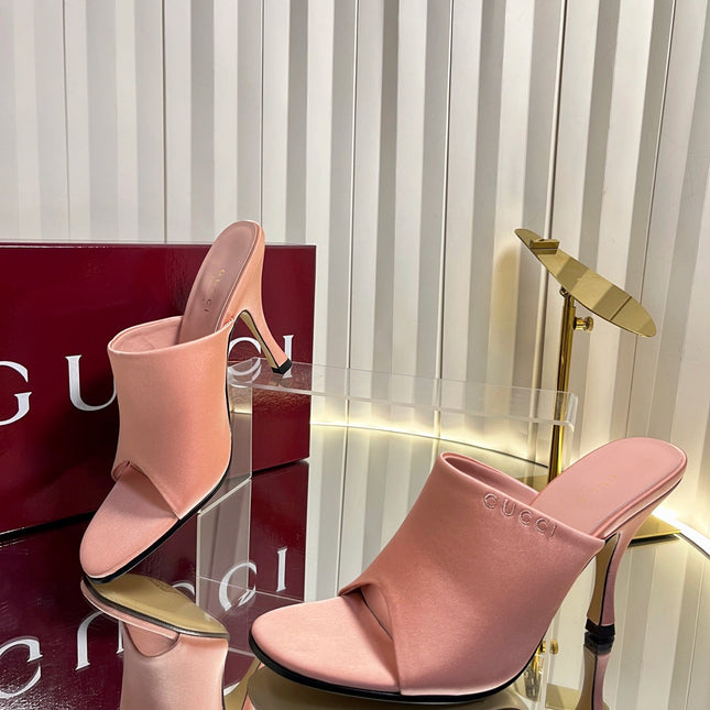 GUCCI 26S HIGH-HEELED SANDALS 100 MM IN PINK SATIN