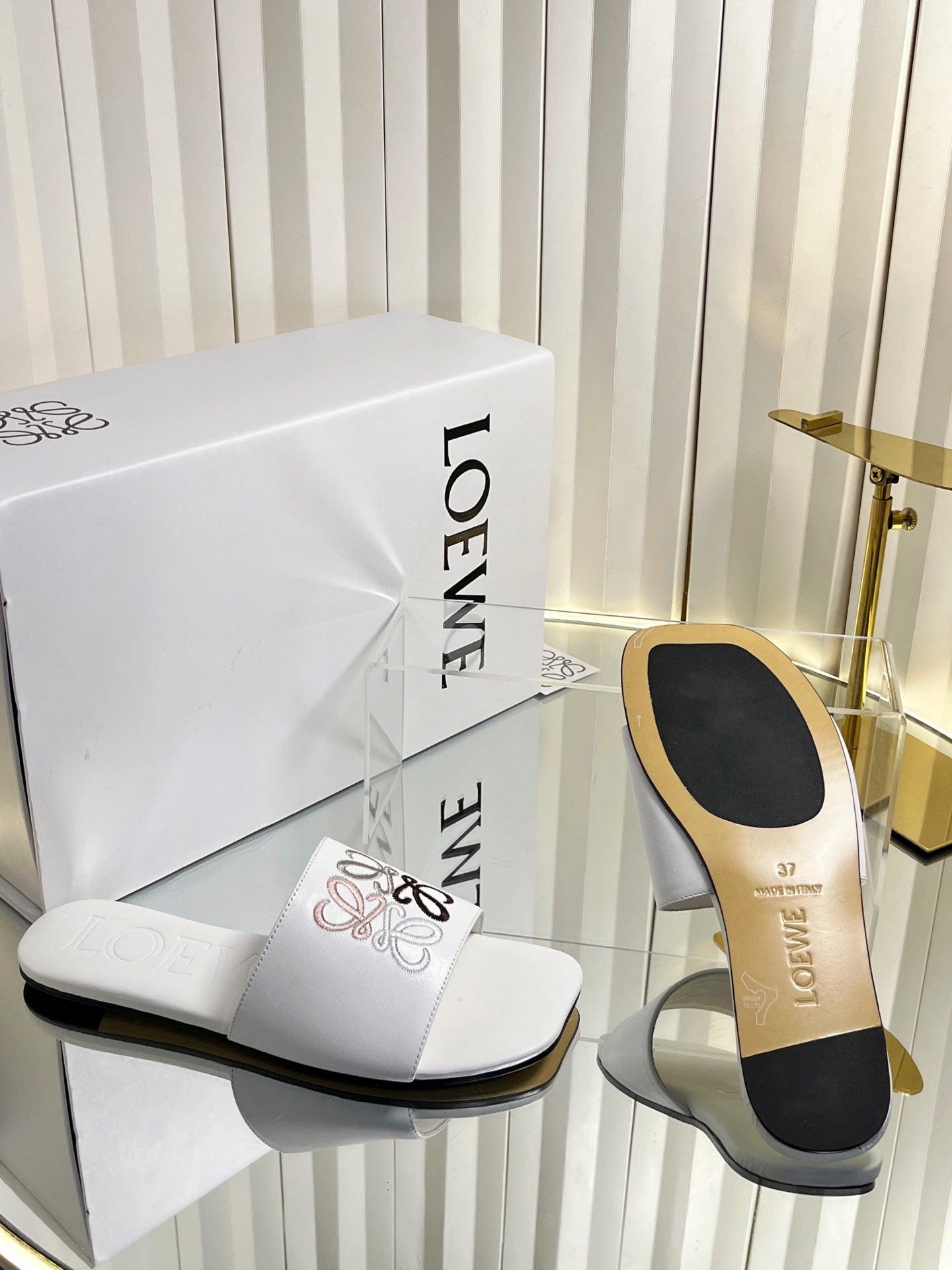 LOEWE 26S LOGO-EMBROIDERED SANDALS IN WHITE CALFSKIN