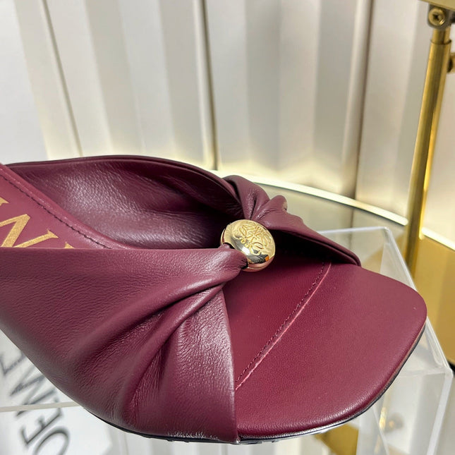LOEWE 26S HEELED SANDALS 45 MM IN DARK RED CALFSKIN
