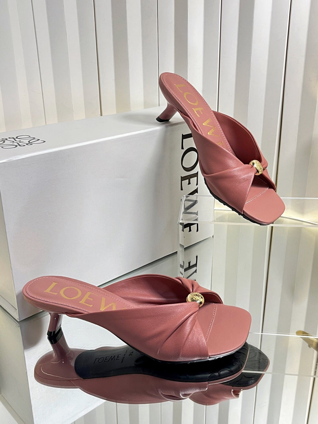 LOEWE 26S HEELED SANDALS 45 MM IN DUSTY PINK CALFSKIN