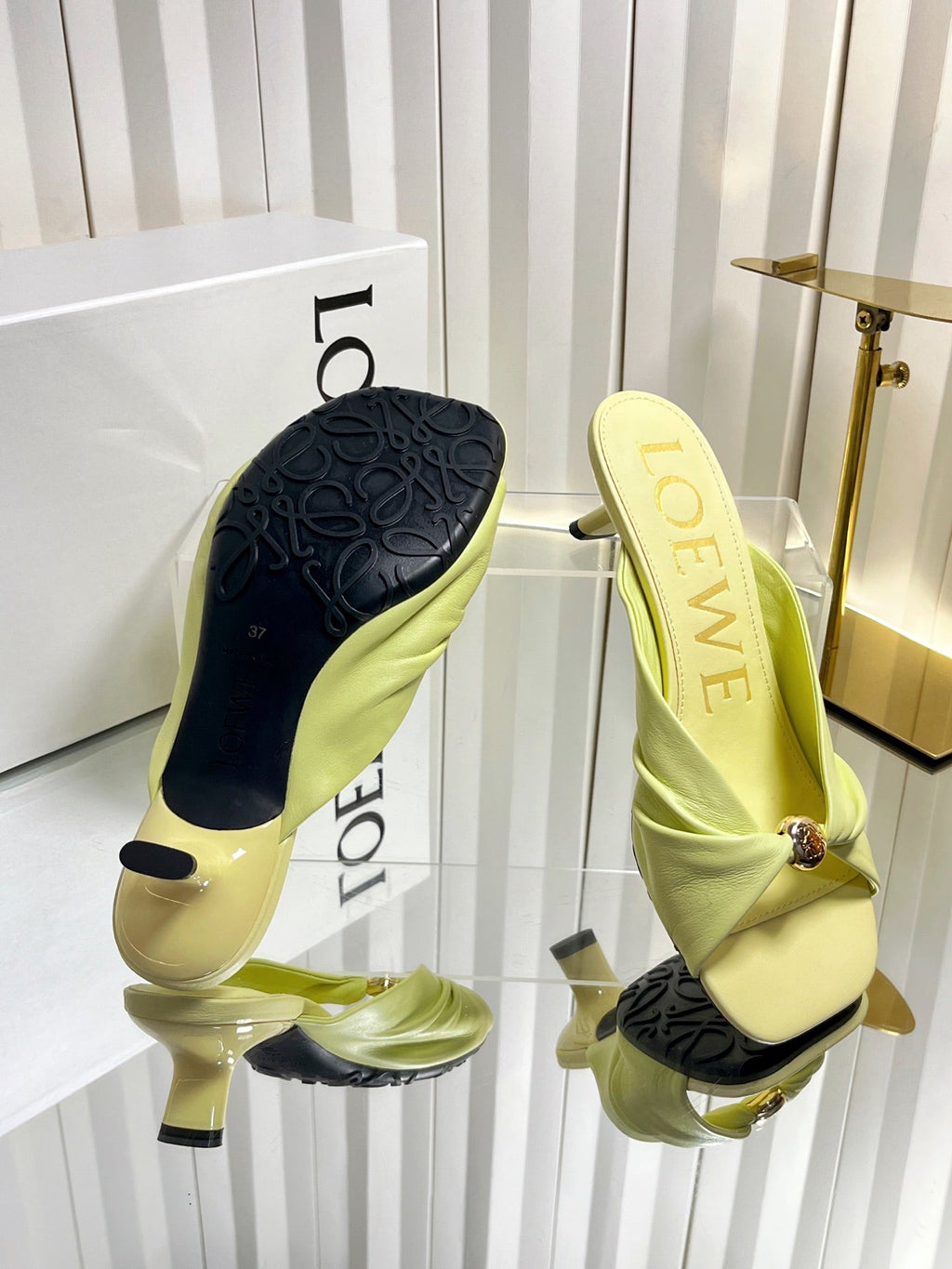 LOEWE 26S HEELED SANDALS 45 MM IN LIGHT YELLOW CALFSKIN