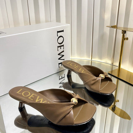 LOEWE 26S HEELED SANDALS 45 MM IN CAMEL BROWN CALFSKIN