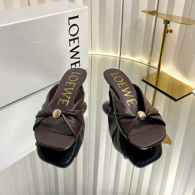 LOEWE 26S HEELED SANDALS 45 MM IN DARK BROWN CALFSKIN