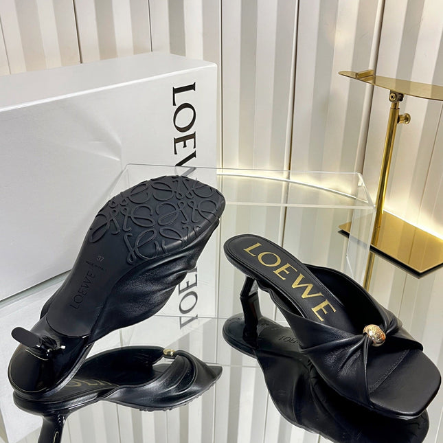 LOEWE 26S HEELED SANDALS 45 MM IN BLACK CALFSKIN