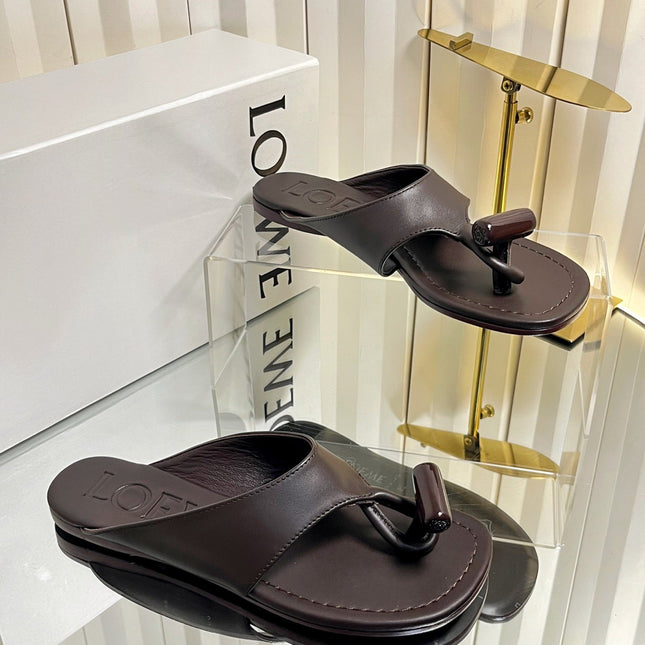 LOEWE 26S THONG SANDALS IN DARK BROWN CALFSKIN