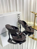 LOEWE 26S HEELED THONG SANDALS 90 MM IN DARK BROWN CALFSKIN