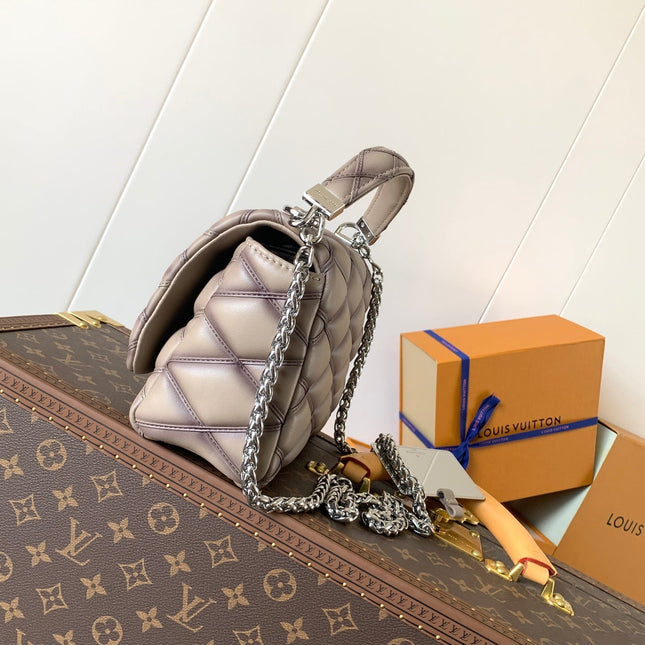 LV 25S GO-14 MM 23 IN BROWN QUILTED LAMBSKIN SILVER HARDWARE