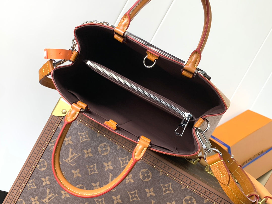 MARELLE TOTE BB BAG 30 IN BRONZE BROWN EPI GRAIN COWHIDE LEATHER
