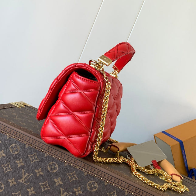 LV 25S GO-14 MM 23 IN CRIMSON RED QUILTED LAMBSKIN GOLD HARDWARE