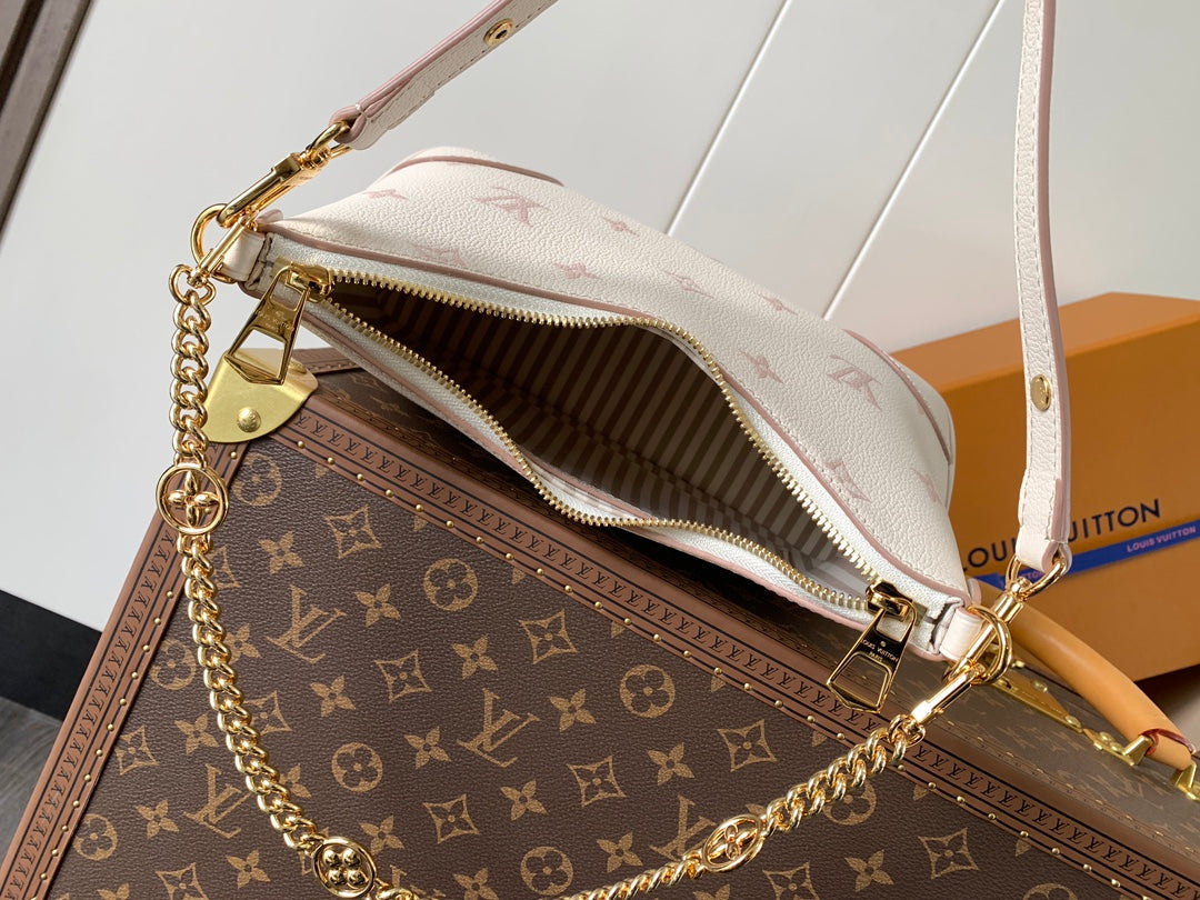 BOULOGNE 29 IN WHITE AND PINK MONOGRAM EMPREINTE CANVAS GOLD HARDWARE