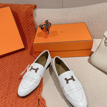 Destin Loafer White Goatskin with Fringe Detail