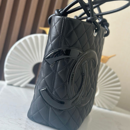 CHANEL 25S CAMBON LIGNE TOTE BAG 24 IN BLACK CALFSKIN