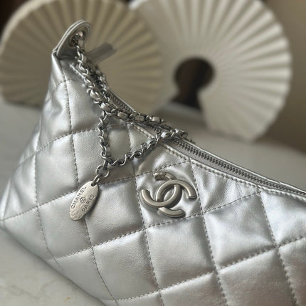 CHANEL 26S HOBO BAG 26 IN SILVER LAMBSKIN