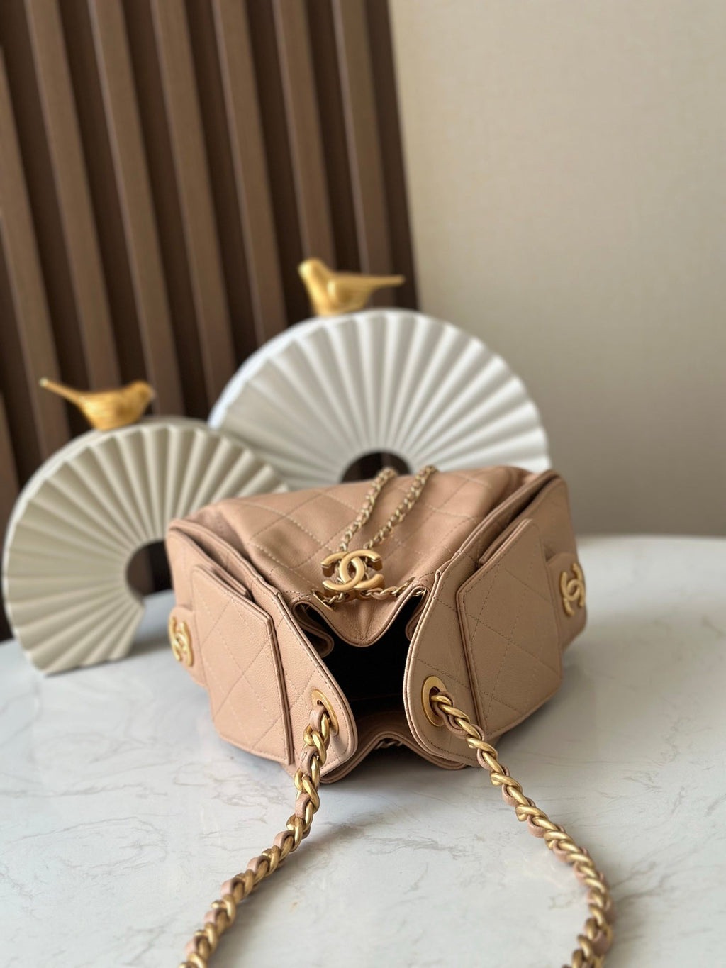 CHANEL 25S HOBO BAG 22 IN DARK BEIGE CALFSKIN GOLD HARDWARE