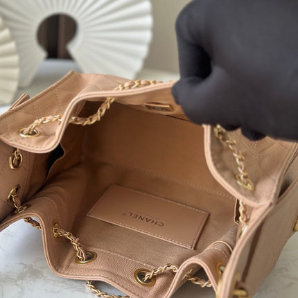 CHANEL 25S HOBO BAG 22 IN DARK BEIGE CALFSKIN GOLD HARDWARE