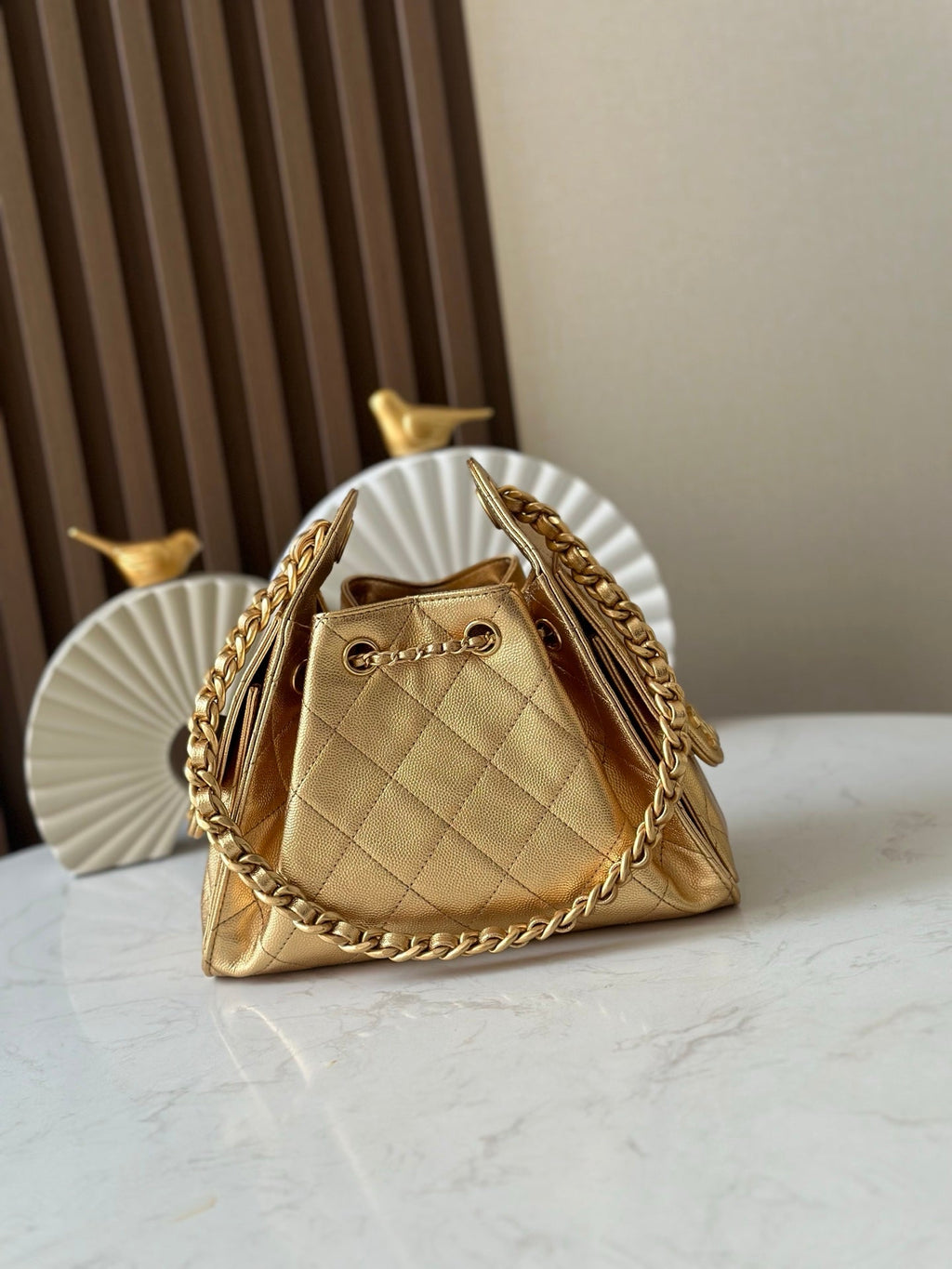 CHANEL 25S HOBO BAG 22 IN METALLIC GOLD CAVIAR CALFSKIN