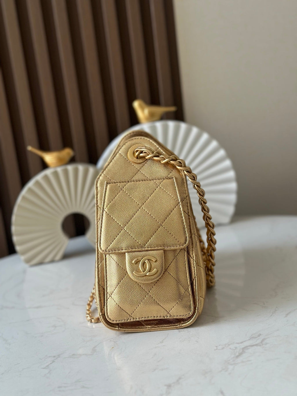 CHANEL 25S HOBO BAG 22 IN METALLIC GOLD CAVIAR CALFSKIN