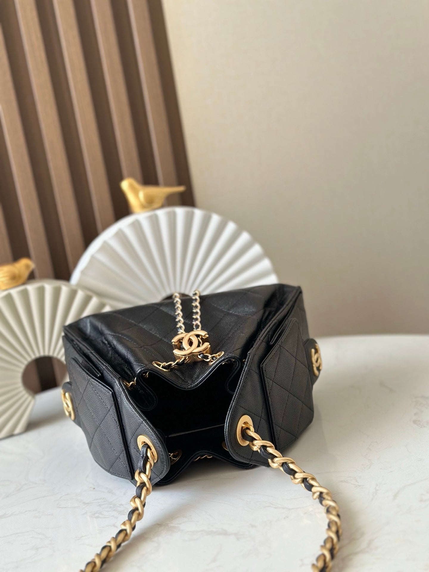 CHANEL 25S HOBO BAG 22 IN BLACK CAVIAR CALFSKIN GOLD HARDWARE