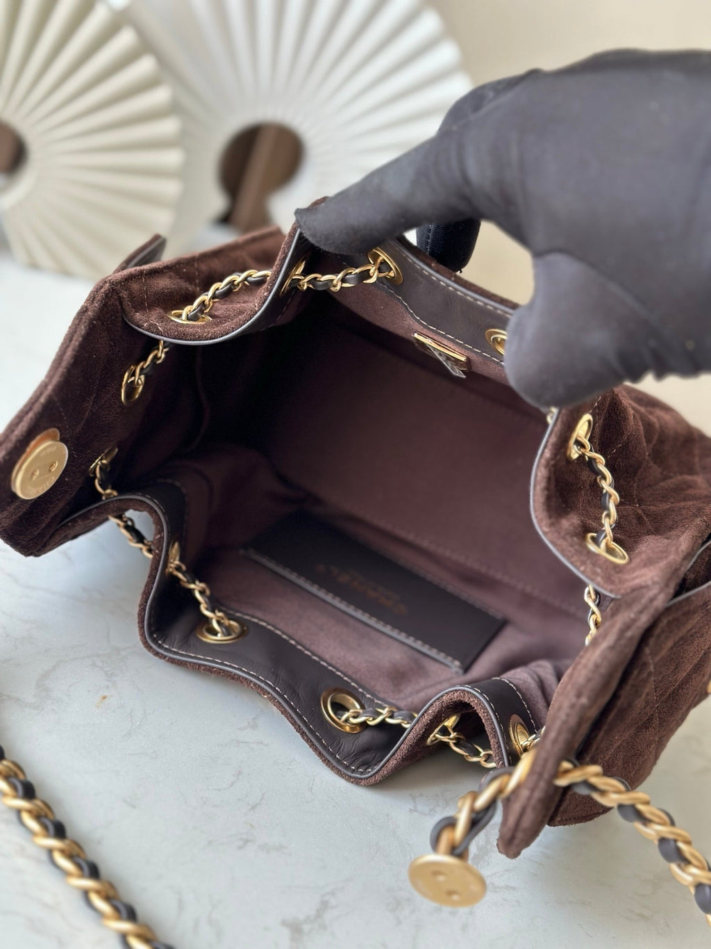 CHANEL 25S HOBO BAG 22 IN DARK BROWN SUEDE GOLD HARDWARE