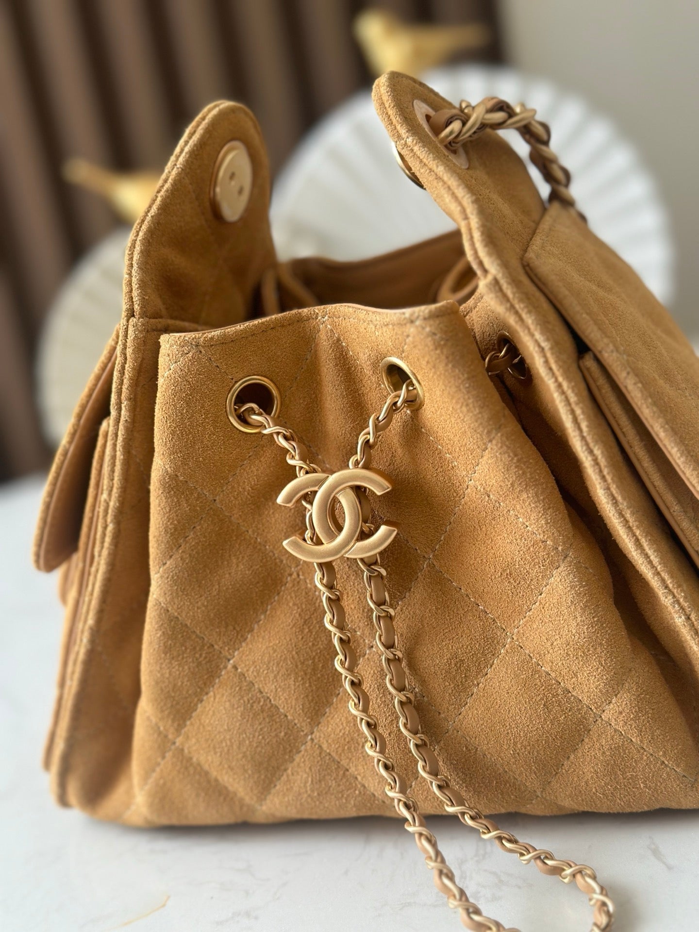 CHANEL 25S HOBO BAG 22 IN BROWN SUEDE GOLD HARDWARE