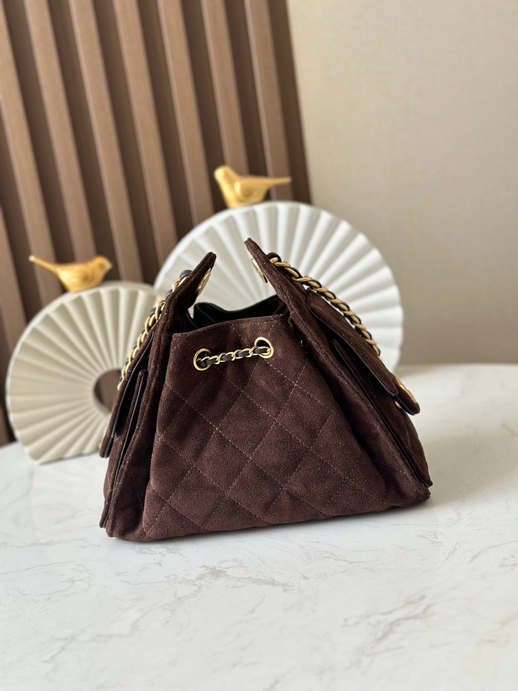 CHANEL 25S HOBO BAG 22 IN DARK BROWN SUEDE GOLD HARDWARE