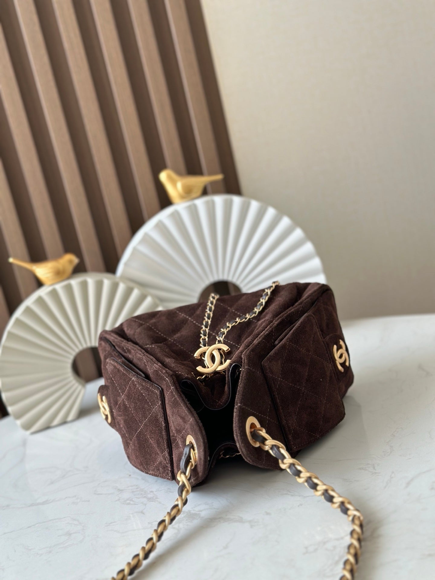 CHANEL 25S HOBO BAG 22 IN DARK BROWN SUEDE GOLD HARDWARE