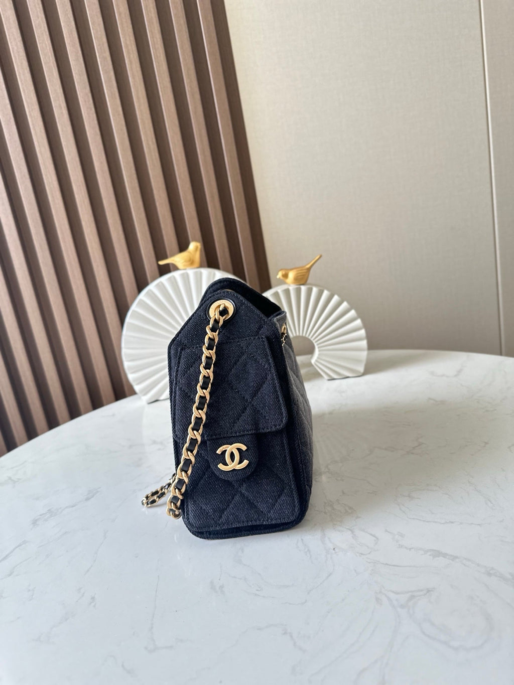 CHANEL 25S HOBO BAG 22 IN CHARCOAL GREY DENIM GOLD HARDWARE