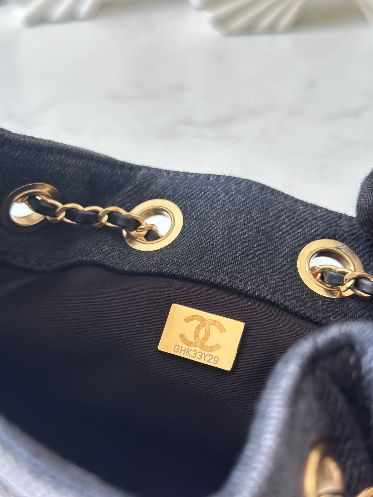 CHANEL 25S HOBO BAG 22 IN CHARCOAL GREY DENIM GOLD HARDWARE