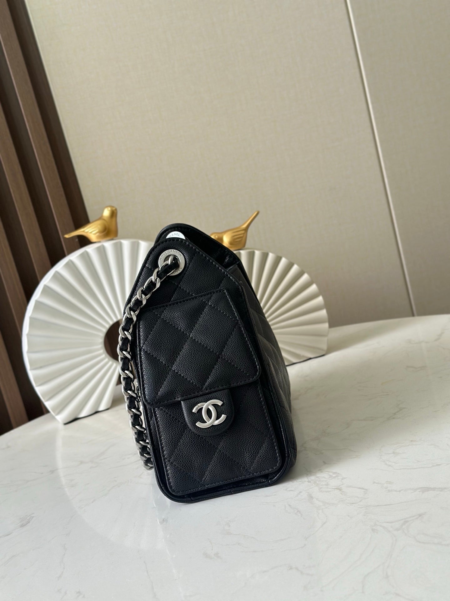 CHANEL 25S HOBO BAG 22 IN BLACK CAVIAR CALFSKIN SILVER HARDWARE
