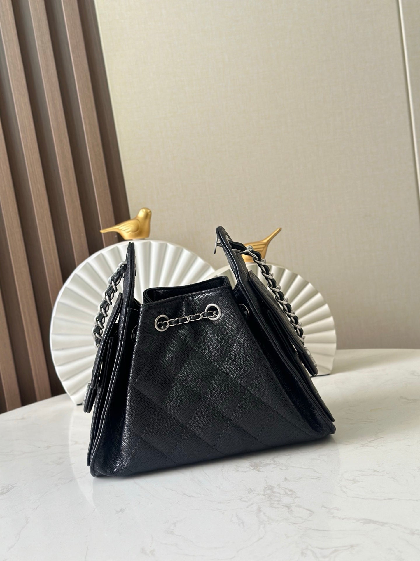 CHANEL 25S HOBO BAG 22 IN BLACK CAVIAR CALFSKIN SILVER HARDWARE