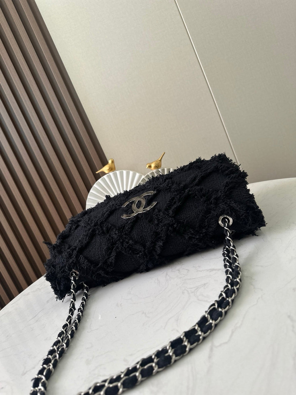 CHANEL 26S FLAP BAG 38 IN BLACK TWEED