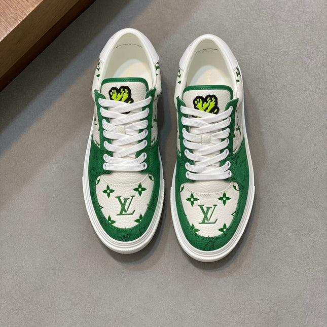 LV MONOGRAM GREEN AND WHITE SNEAKERS