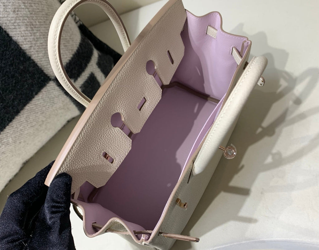 HM 25S BIRKIN BAG 25 CM IN BEIGE WHITE LAMBSKIN WITH ROSE GOLD HARDWARE
