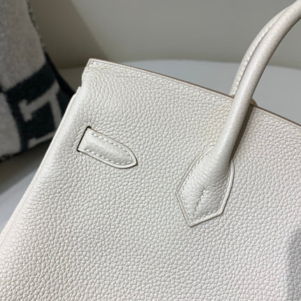 HM 25S BIRKIN BAG 25 CM IN BEIGE WHITE LAMBSKIN WITH ROSE GOLD HARDWARE